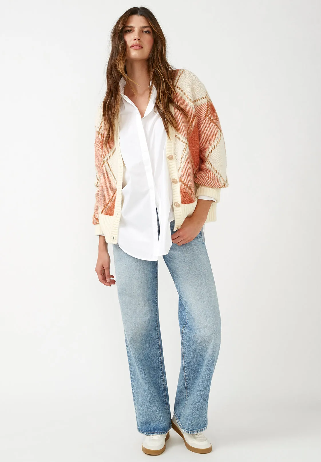 Zuri Women's Oversized Cardigan in Orange Plaid - SW0019F
