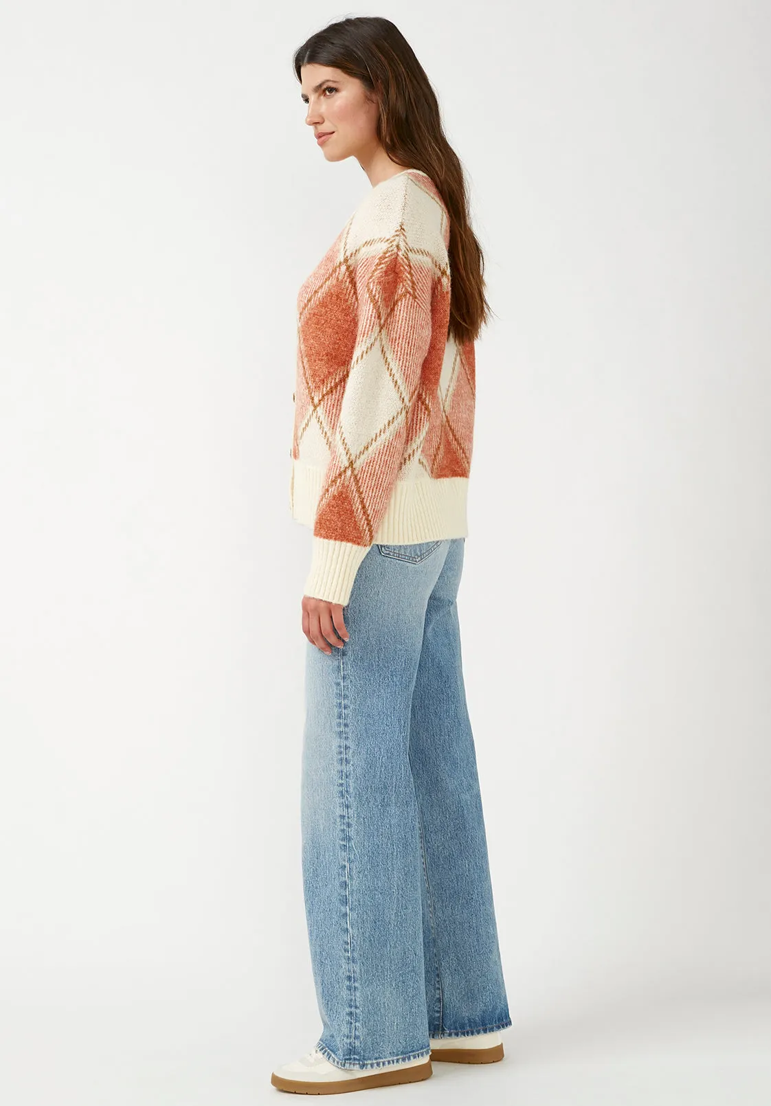 Zuri Women's Oversized Cardigan in Orange Plaid - SW0019F