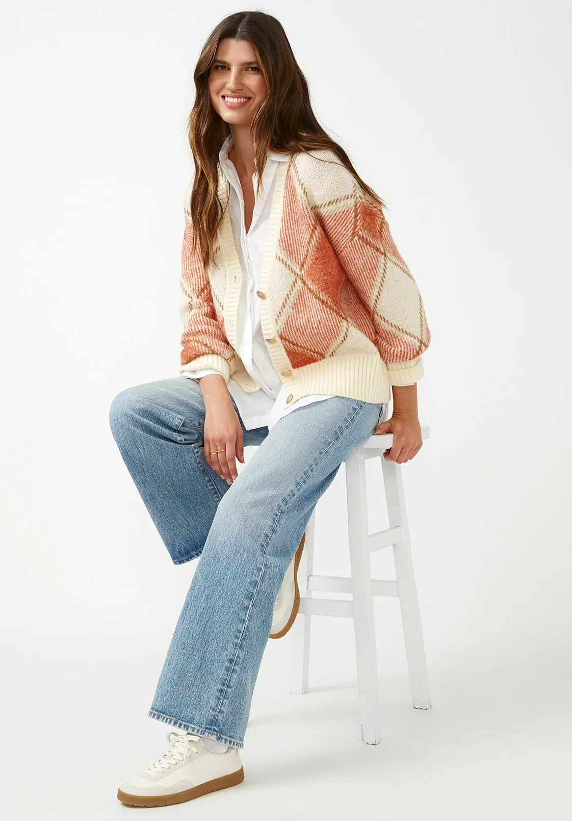 Zuri Women's Oversized Cardigan in Orange Plaid - SW0019F