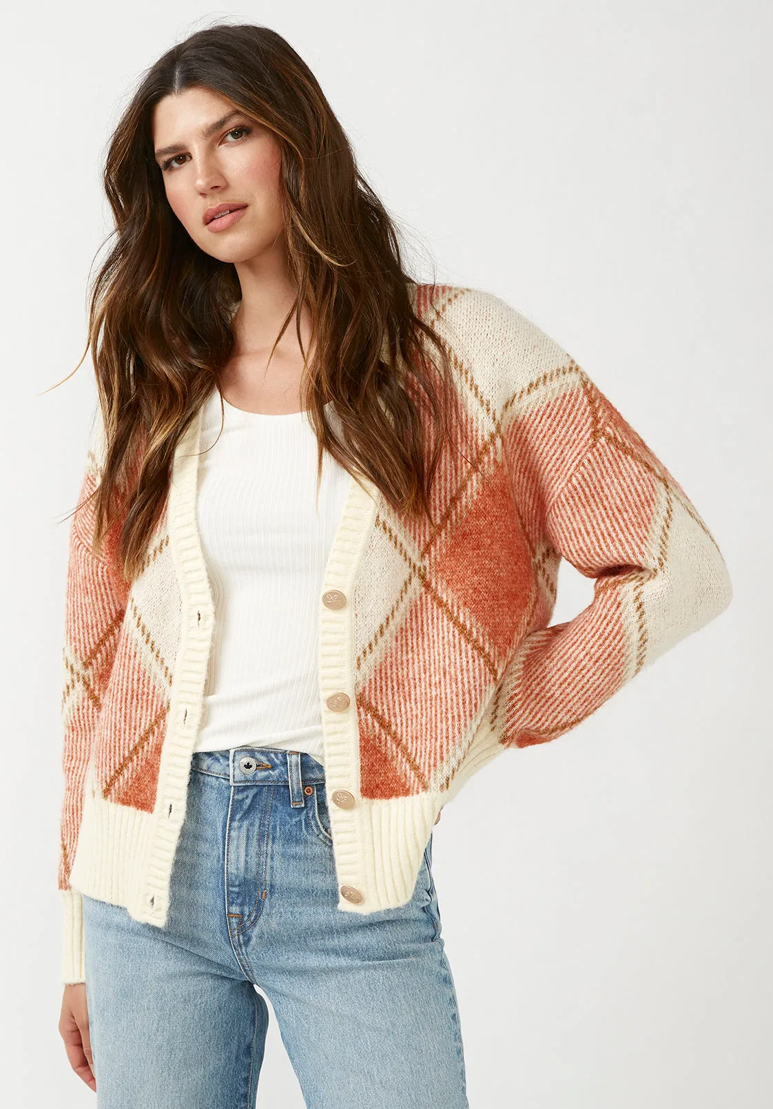 Zuri Women's Oversized Cardigan in Orange Plaid - SW0019F